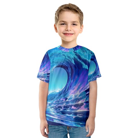 Tsunami Tidal Wave Ocean Waves Sea Nature Water Blue Kids  Sport Mesh Tee by Ravend