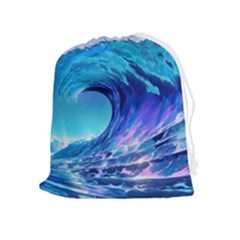 Tsunami Tidal Wave Ocean Waves Sea Nature Water Blue Drawstring Pouch (xl) by Ravend