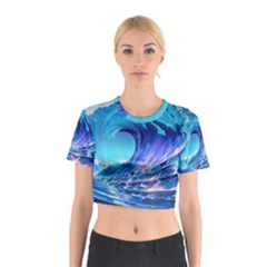 Tsunami Tidal Wave Ocean Waves Sea Nature Water Blue Cotton Crop Top by Ravend