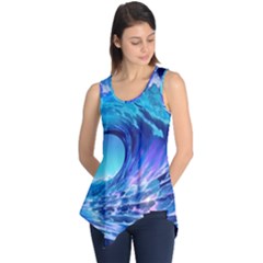 Tsunami Tidal Wave Ocean Waves Sea Nature Water Blue Sleeveless Tunic by Ravend