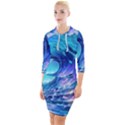 Tsunami Tidal Wave Ocean Waves Sea Nature Water Blue Quarter Sleeve Hood Bodycon Dress View1