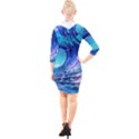 Tsunami Tidal Wave Ocean Waves Sea Nature Water Blue Quarter Sleeve Hood Bodycon Dress View2