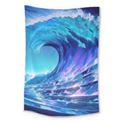 Tsunami Tidal Wave Ocean Waves Sea Nature Water Blue Large Tapestry