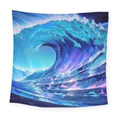 Tsunami Tidal Wave Ocean Waves Sea Nature Water Blue Square Tapestry (large) by Ravend