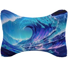 Tsunami Tidal Wave Ocean Waves Sea Nature Water Blue Seat Head Rest Cushion by Ravend