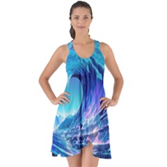 Tsunami Tidal Wave Ocean Waves Sea Nature Water Blue Show Some Back Chiffon Dress by Ravend