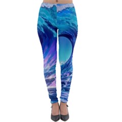 Tsunami Tidal Wave Ocean Waves Sea Nature Water Blue Lightweight Velour Leggings by Ravend