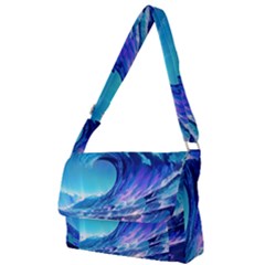 Tsunami Tidal Wave Ocean Waves Sea Nature Water Blue Full Print Messenger Bag (s) by Ravend