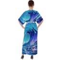 Tsunami Tidal Wave Ocean Waves Sea Nature Water Blue V-Neck Boho Style Maxi Dress View2