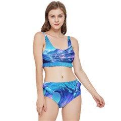 Tsunami Tidal Wave Ocean Waves Sea Nature Water Blue Frilly Bikini Set