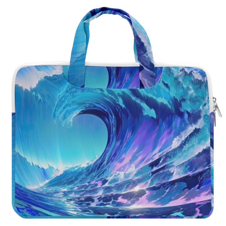 Tsunami Tidal Wave Ocean Waves Sea Nature Water Blue MacBook Pro 13  Double Pocket Laptop Bag