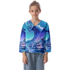 Tsunami Tidal Wave Ocean Waves Sea Nature Water Blue Kids  Sailor Shirt