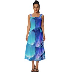 Tsunami Tidal Wave Ocean Waves Sea Nature Water Blue Square Neckline Tiered Midi Dress