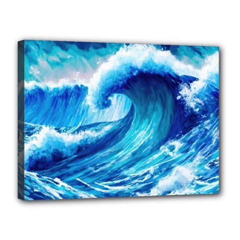 Tsunami Tidal Wave Ocean Waves Sea Nature Water Blue Painting Canvas 16  X 12  (stretched) by Ravend