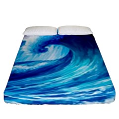 Tsunami Tidal Wave Ocean Waves Sea Nature Water Blue Painting Fitted Sheet (king Size) by Ravend