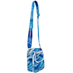 Tsunami Tidal Wave Ocean Waves Sea Nature Water Blue Painting Shoulder Strap Belt Bag by Ravend