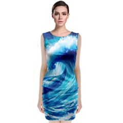 Tsunami Tidal Wave Ocean Waves Sea Nature Water Blue Painting Classic Sleeveless Midi Dress by Ravend