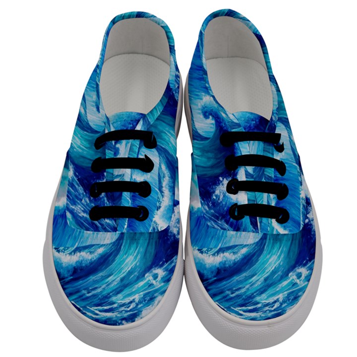 Tsunami Tidal Wave Ocean Waves Sea Nature Water Blue Painting Men s Classic Low Top Sneakers