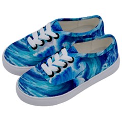 Tsunami Tidal Wave Ocean Waves Sea Nature Water Blue Painting Kids  Classic Low Top Sneakers by Ravend