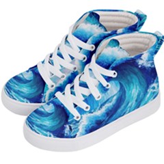 Tsunami Tidal Wave Ocean Waves Sea Nature Water Blue Painting Kids  Hi-top Skate Sneakers by Ravend