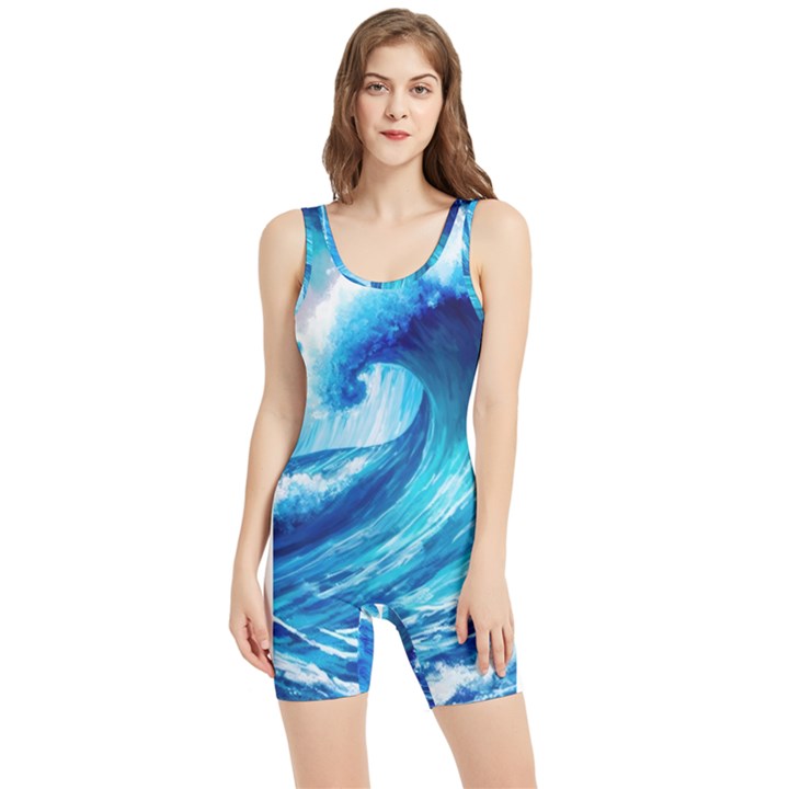 Tsunami Tidal Wave Ocean Waves Sea Nature Water Blue Painting Women s Wrestling Singlet