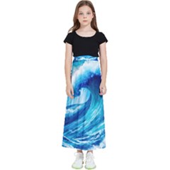 Tsunami Tidal Wave Ocean Waves Sea Nature Water Blue Painting Kids  Flared Maxi Skirt by Ravend