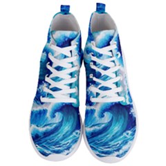 Tsunami Tidal Wave Ocean Waves Sea Nature Water Blue Painting Men s Lightweight High Top Sneakers by Ravend