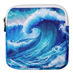 Tsunami Tidal Wave Ocean Waves Sea Nature Water Blue Painting Mini Square Pouch by Ravend