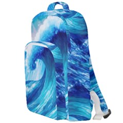 Tsunami Tidal Wave Ocean Waves Sea Nature Water Blue Painting Double Compartment Backpack by Ravend