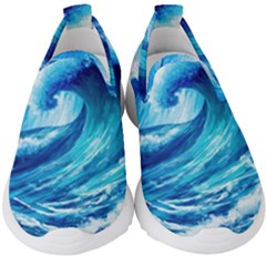 Tsunami Tidal Wave Ocean Waves Sea Nature Water Blue Painting Kids  Slip On Sneakers by Ravend