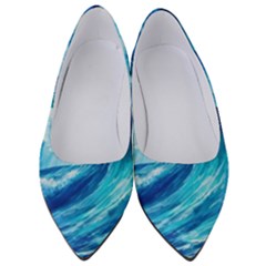 Tsunami Tidal Wave Ocean Waves Sea Nature Water Blue Painting Women s Low Heels by Ravend