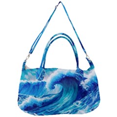 Tsunami Tidal Wave Ocean Waves Sea Nature Water Blue Painting Removal Strap Handbag by Ravend