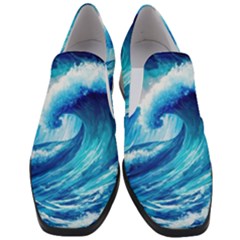 Tsunami Tidal Wave Ocean Waves Sea Nature Water Blue Painting Women Slip On Heel Loafers by Ravend