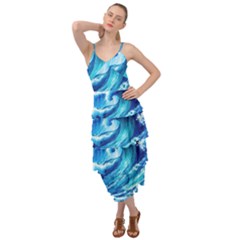 Tsunami Tidal Wave Ocean Waves Sea Nature Water Blue Painting Layered Bottom Dress by Ravend