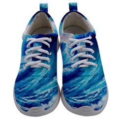 Tsunami Tidal Wave Ocean Waves Sea Nature Water Blue Painting Mens Athletic Shoes by Ravend