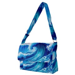 Tsunami Tidal Wave Ocean Waves Sea Nature Water Blue Painting Full Print Messenger Bag (m) by Ravend