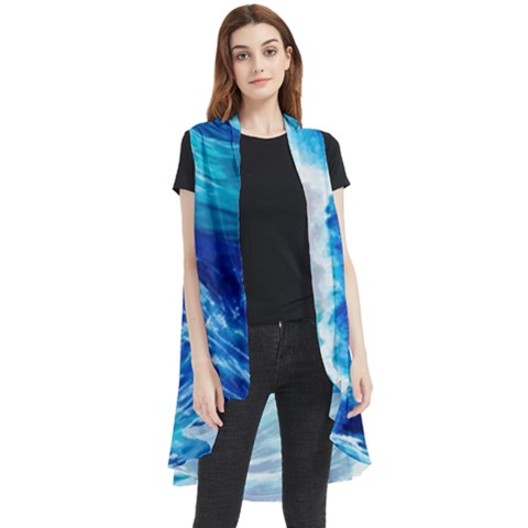 Tsunami Tidal Wave Ocean Waves Sea Nature Water Blue Painting Sleeveless Chiffon Waistcoat Shirt by Ravend