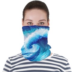 Tsunami Tidal Wave Ocean Waves Sea Nature Water Blue Painting Face Seamless Bandana (adult) by Ravend