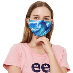 Tsunami Tidal Wave Ocean Waves Sea Nature Water Blue Painting Fitted Cloth Face Mask (adult) by Ravend