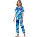 Tsunami Tidal Wave Ocean Waves Sea Nature Water Blue Painting Kids  Satin Short Sleeve Pajamas Set View1