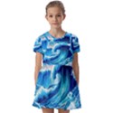 Tsunami Tidal Wave Ocean Waves Sea Nature Water Blue Painting Kids  Short Sleeve Pinafore Style Dress View1