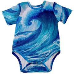 Tsunami Tidal Wave Ocean Waves Sea Nature Water Blue Painting Baby Short Sleeve Bodysuit by Ravend