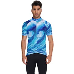 Tsunami Tidal Wave Ocean Waves Sea Nature Water Blue Painting Men s Short Sleeve Cycling Jersey by Ravend