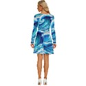 Tsunami Tidal Wave Ocean Waves Sea Nature Water Blue Painting Long Sleeve Wide Neck Velvet Dress View4