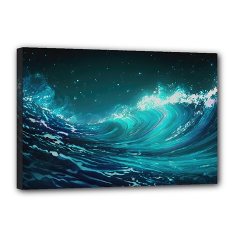 Tsunami Waves Ocean Sea Nautical Nature Water Canvas 18  X 12  (stretched) by Ravend