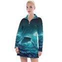 Tsunami Waves Ocean Sea Nautical Nature Water Women s Long Sleeve Casual Dress View1