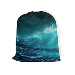 Tsunami Waves Ocean Sea Nautical Nature Water Drawstring Pouch (xl) by Ravend