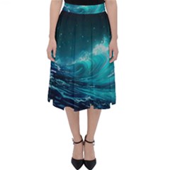 Tsunami Waves Ocean Sea Nautical Nature Water Classic Midi Skirt by Ravend