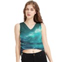 Tsunami Waves Ocean Sea Nautical Nature Water V-Neck Cropped Tank Top View1