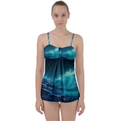 Tsunami Waves Ocean Sea Nautical Nature Water Babydoll Tankini Set by Ravend